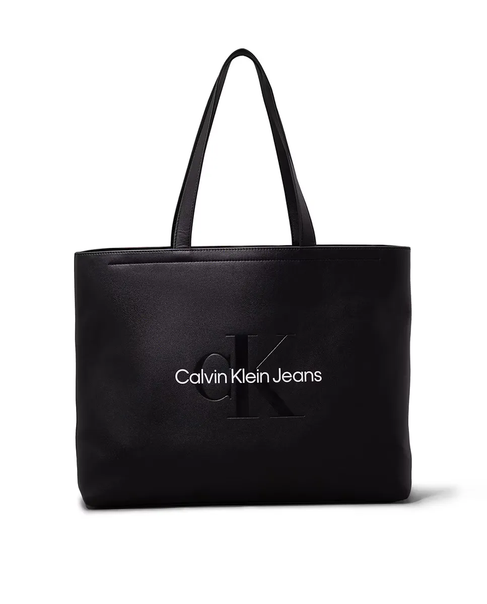 

Женская сумка-тоут с рельефной монограммой Calvin Klein Jeans, черный