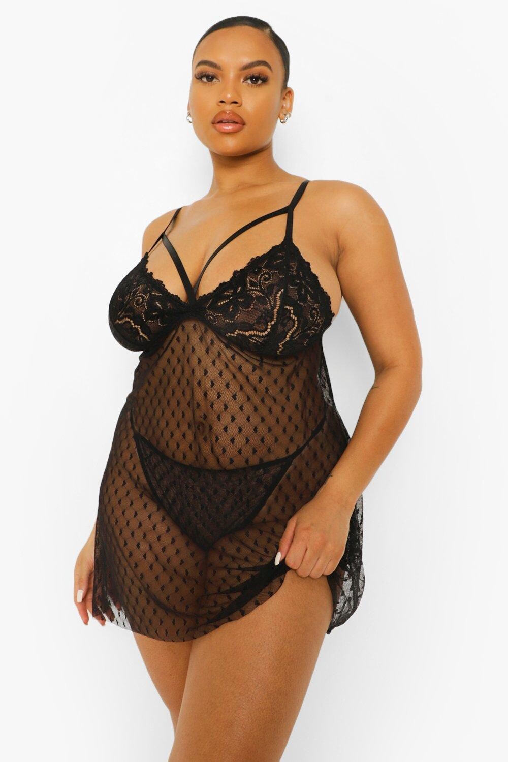 

Плюс Сетчатое сердце Babydoll boohoo, черный