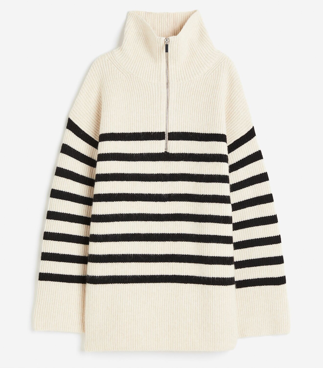 

Свитер H&M Rib-knit Half-zip Striped, кремовый, Бежевый