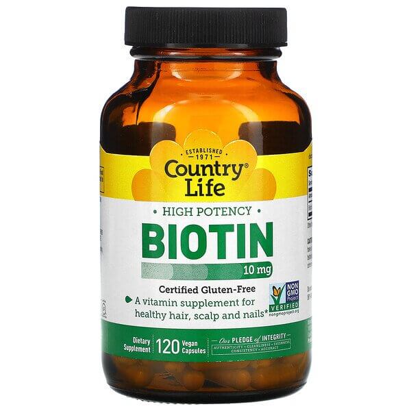 country life магний 300 мг 120 растительных капсул Высокоэффективный биотин, Country Life, 10 мг, 120 растительных капсул