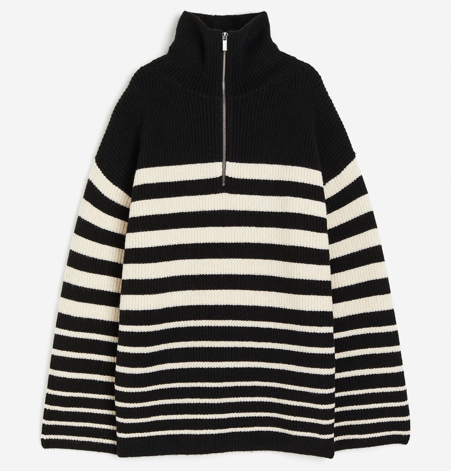 

Свитер H&M Rib-knit Half-zip Striped, черный/кремовый