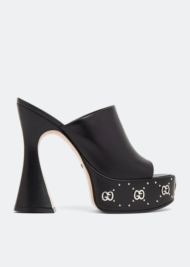 

Мюли GUCCI Leather platform mules, черный