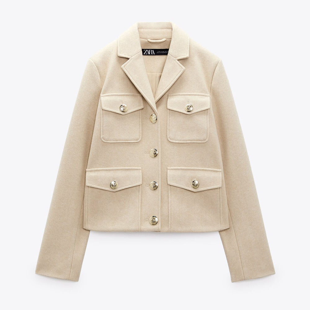 

Укороченный жакет Zara Golden Buttons, бежевый