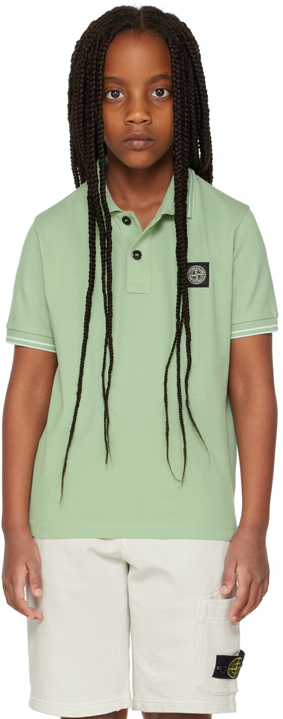 

Детская зеленая футболка-поло с нашивками Stone Island Junior