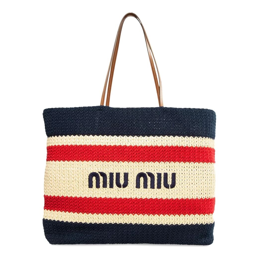 

Сумка-тоут Miu Miu Striped Rafia, бежевый/синий/красный