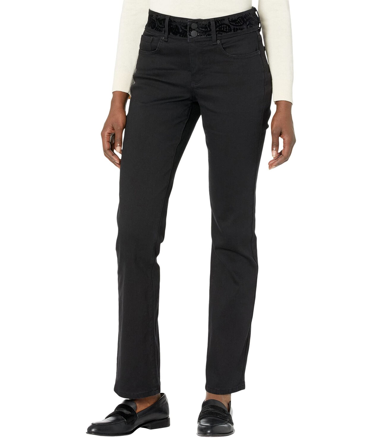 

Джинсы NYDJ, Marilyn Flocked Double Button Waistband in Dark Enzyme Black