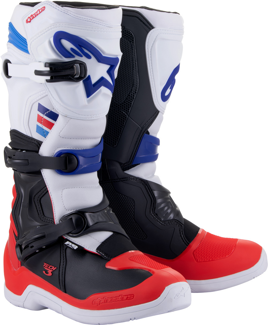 Мотокросс сапоги Alpinestars Tech 3, черный/белый/красный/синий - фото