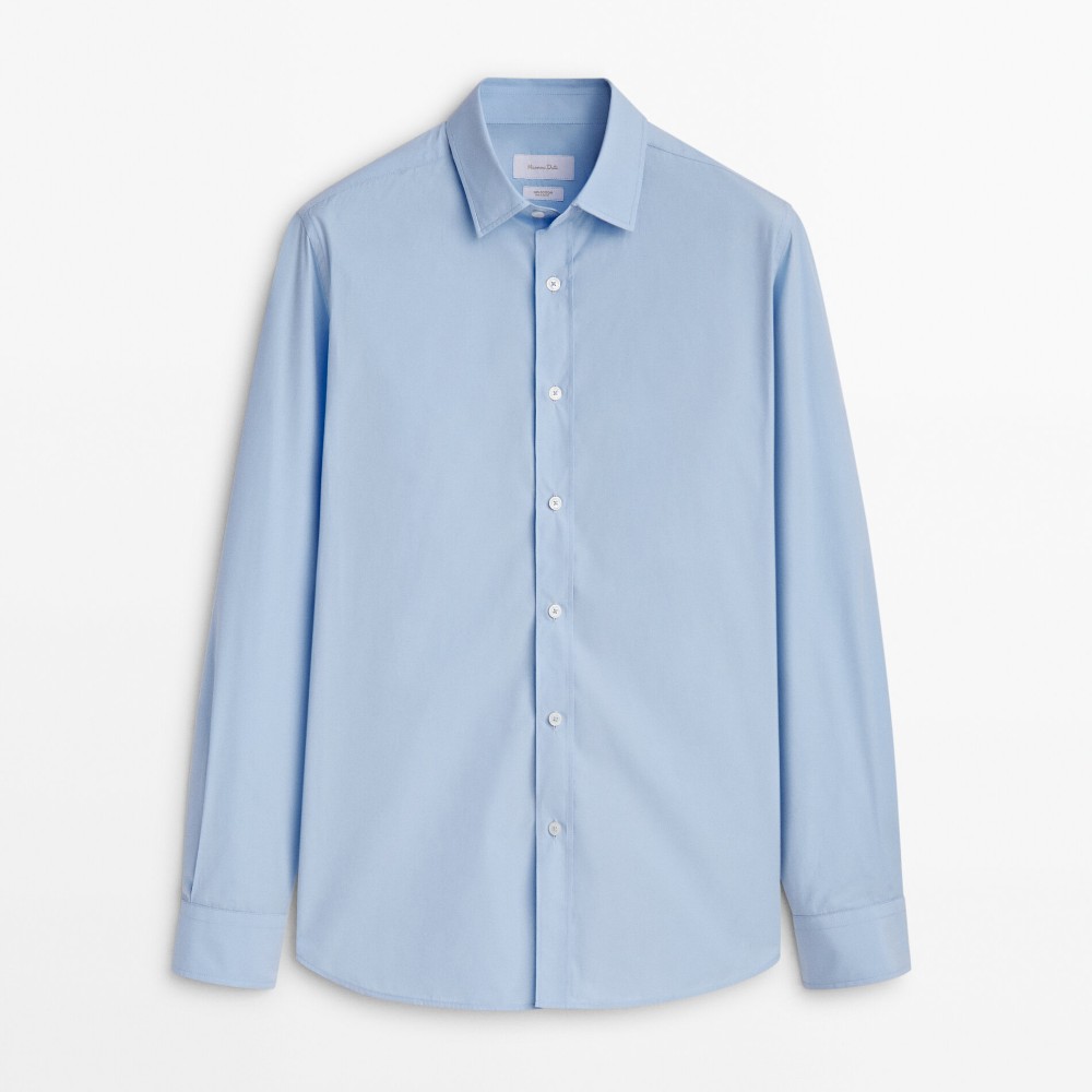 Рубашка Massimo Dutti Regular Fit Striped Poplin Cotton, голубой рубашка massimo dutti regular fit poplin with pocket белый