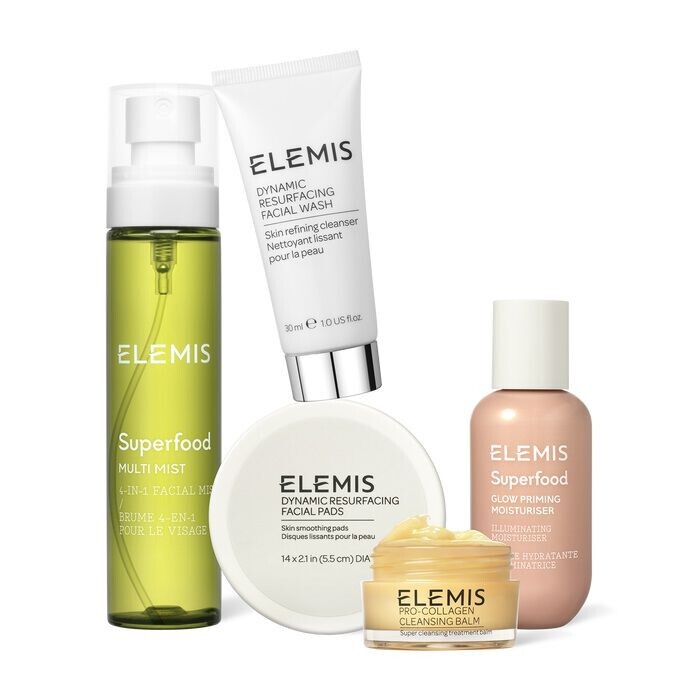 

Elemis набор: очищающий бальзам для лица, 20 г + крем для умывания, 30 мл + отшелушивающие подушечки, 14 шт + крем-праймер для лица, 60 мл + спрей для лица, 100 мл