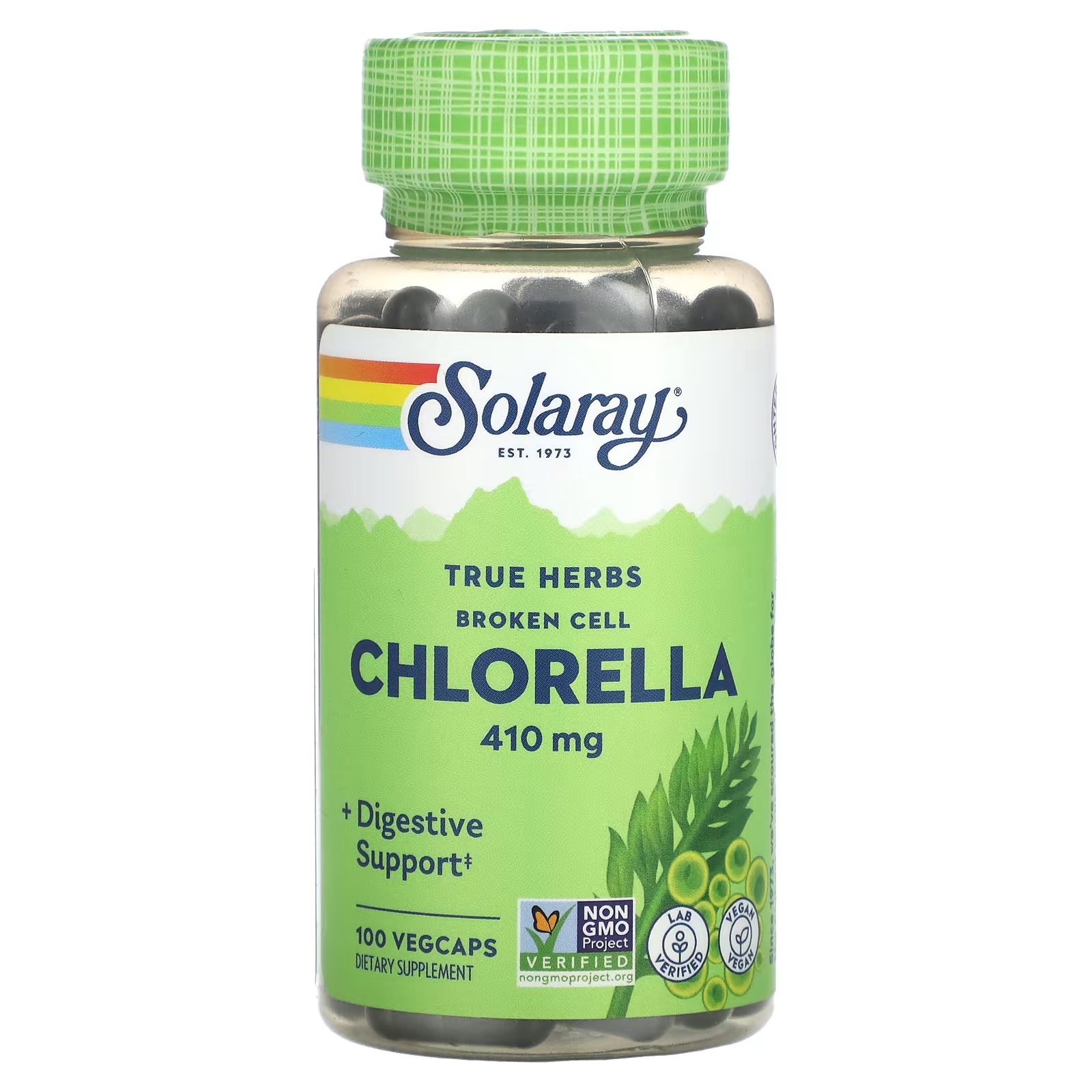 Solaray True Herbs Хлорелла с разрушенными клетками 410 мг, 100 растительных капсул solaray true herbs оливковый лист 410 мг 100 растительных капсул