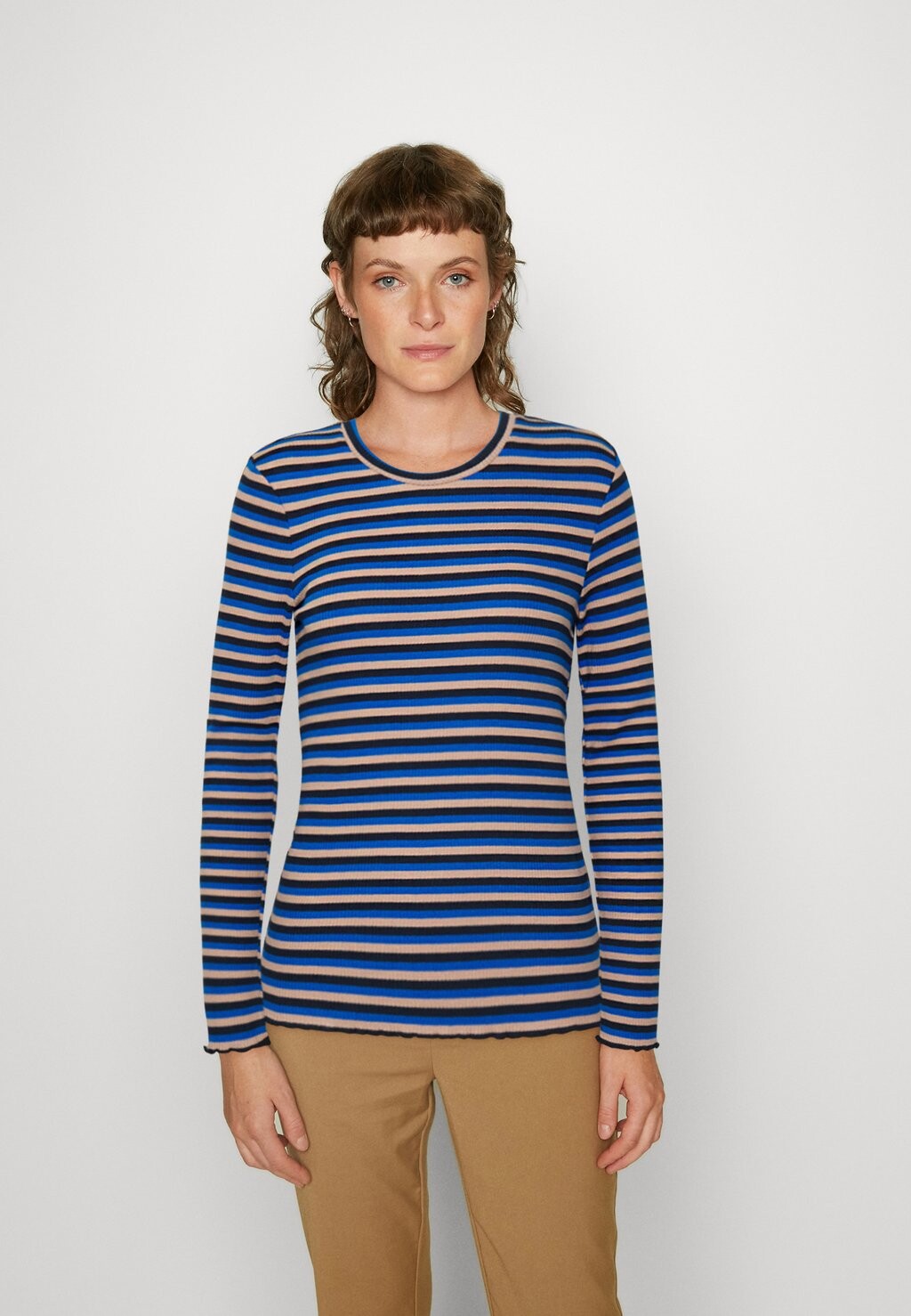 

Свитер Selected Slfanna Ls Crew Neck Str Noos, ультрамарин, Коричневый