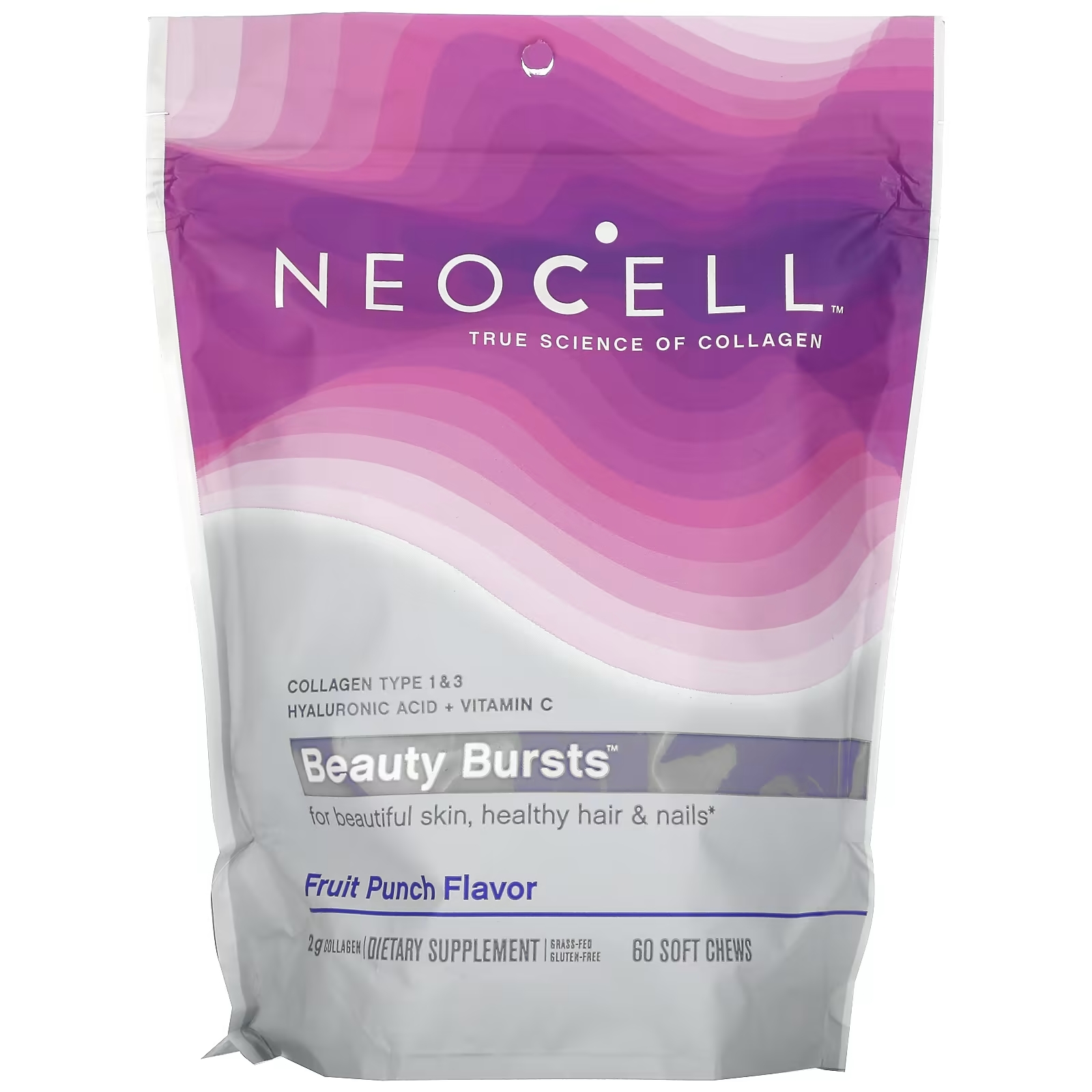 NeoCell Beauty Bursts со вкусом фруктового пунша 1 г, 60 мягких жевательных таблеток neocell biotin bursts бразильские ягоды асаи 30 мягких жевательных конфет
