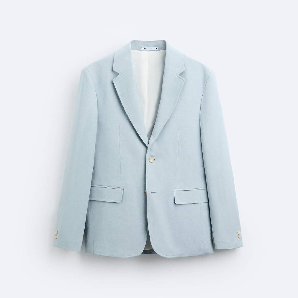 Пиджак Zara Viscose - Linen Suit, светло-голубой пиджак zara textured suit светло кремовый