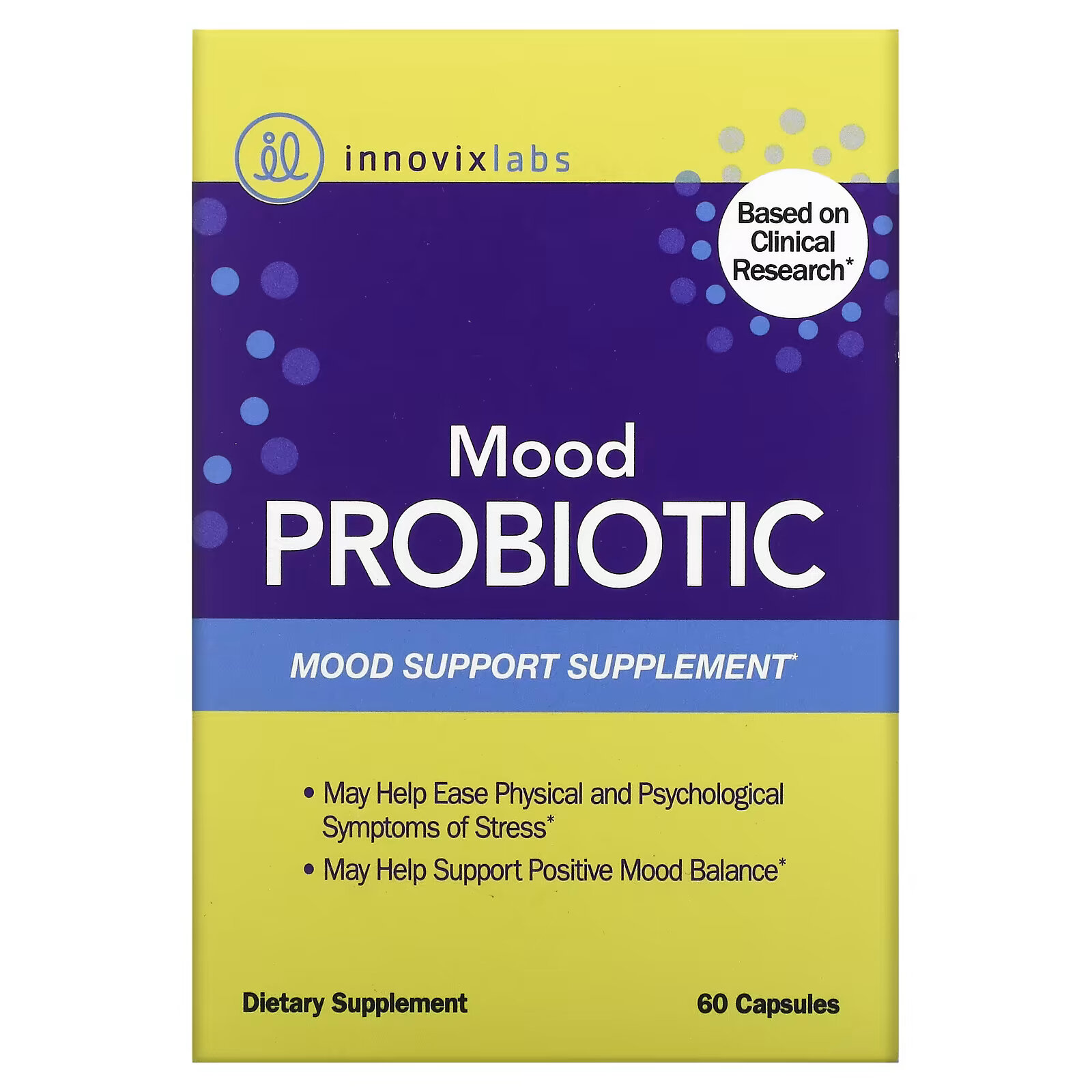 InnovixLabs, пробиотик для улучшения настроения, помощь в борьбе со стрессом, 60 капсул innovixlabs мультиштаммовый пробиотик 50