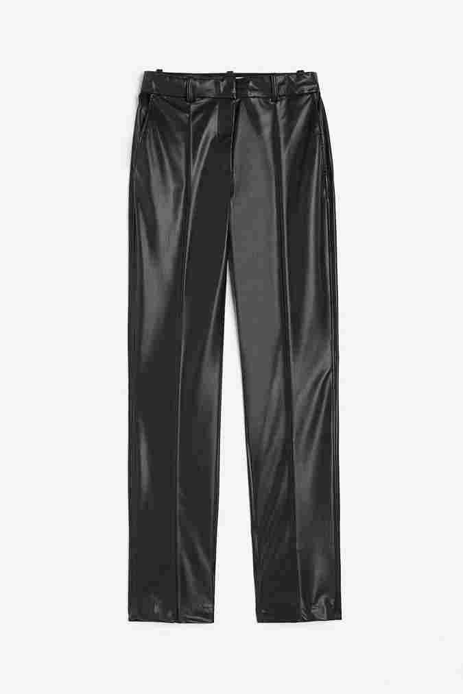 Брюки H&M Slim Coated Pants, черный