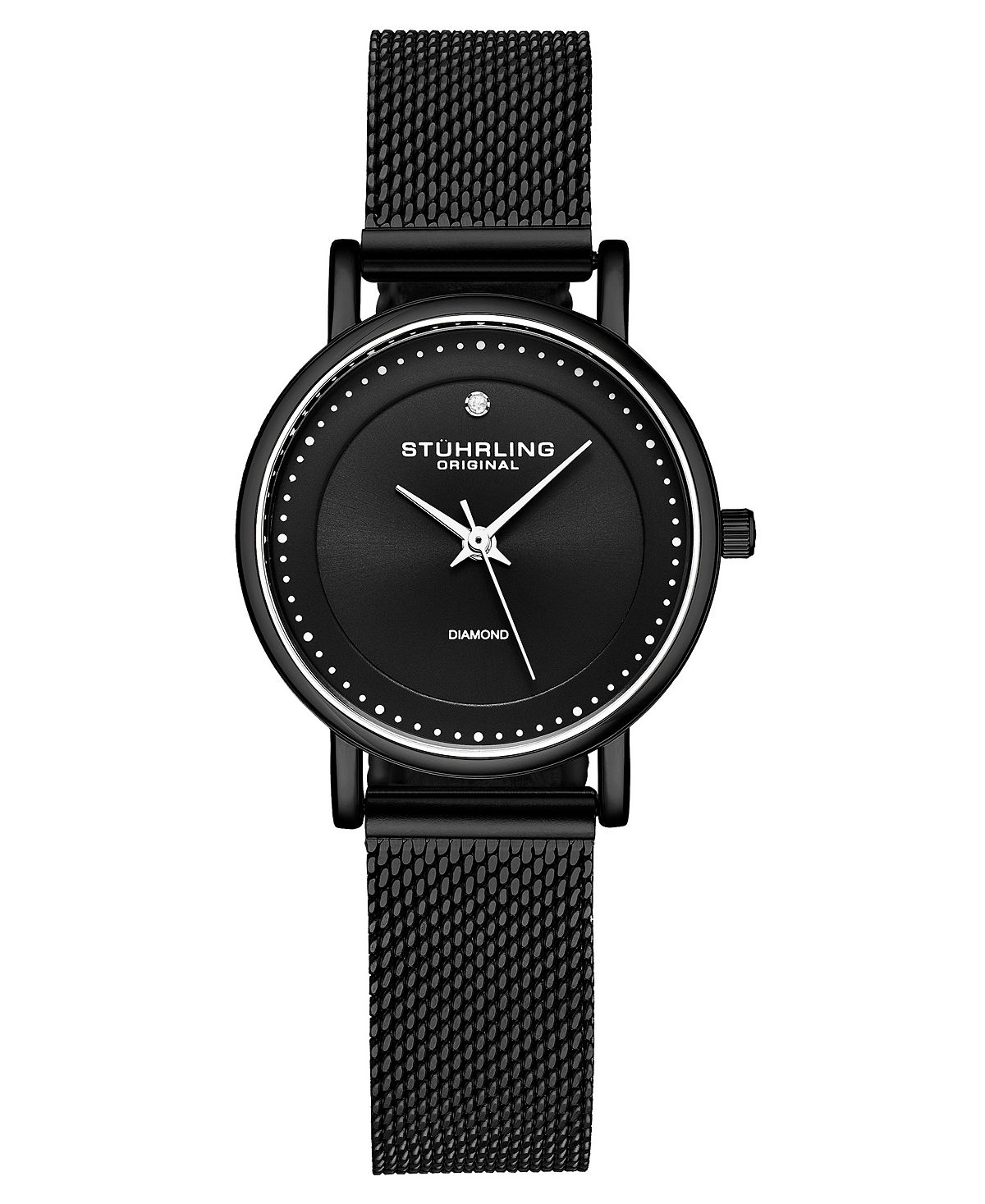 Женские кварцевые часы с черным сетчатым браслетом, 29 мм Stuhrling, черный женские кварцевые часы со звёздным небом с сетчатым браслетом и магнитной пряжкой