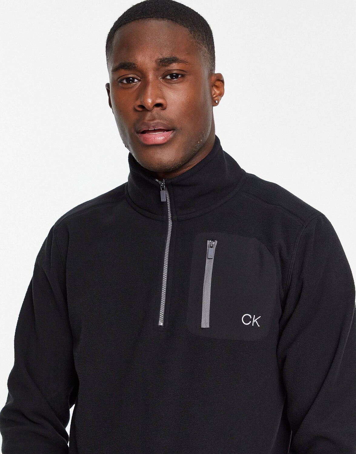 

Черный флисовый топ на молнии 1/4 Calvin Klein Golf Planet с накладным карманом