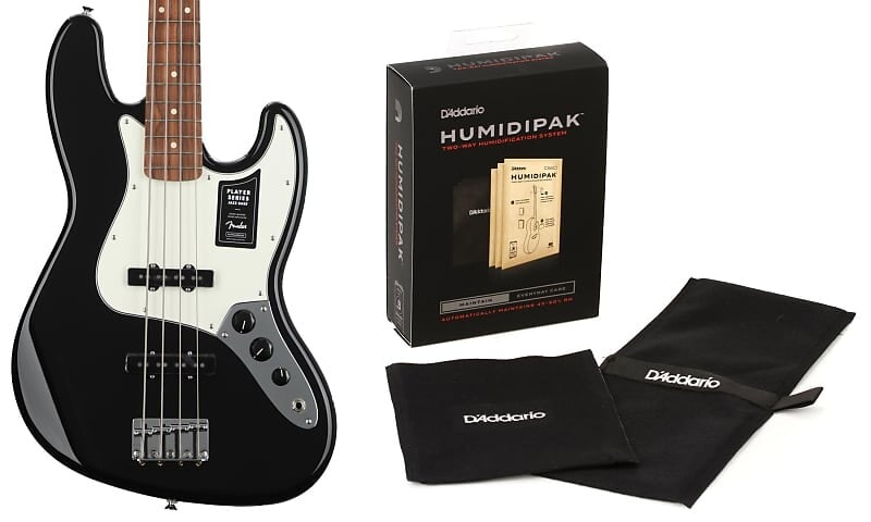 

Fender Player Jazz Bass — черный с накладкой на гриф Pau Ferro и пакетом D'Addario Humidipak с автоматической системой контроля влажности Fender + D'Addario 0149903506=1 PW-HPK-01=1