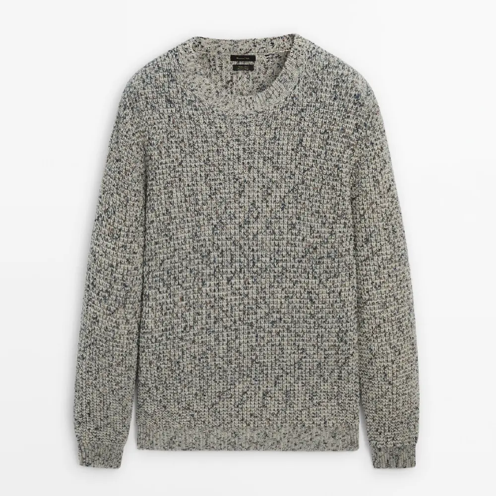 Свитер Massimo Dutti Flecked Waffle-knit Wool Blend, темно-синий