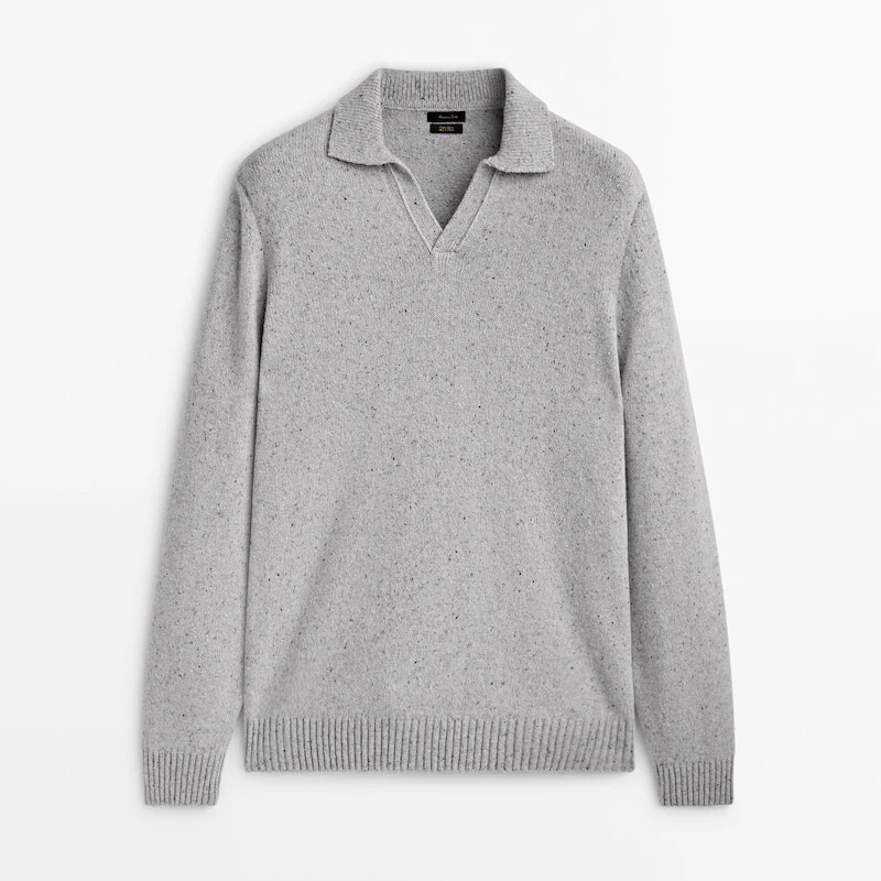 

Свитер Massimo Dutti Flecked Knit Polo, серый