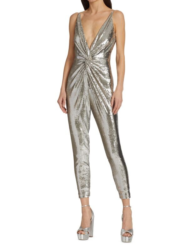 

Комбинезон mariah с блестками и закрученным спереди Halston Silver