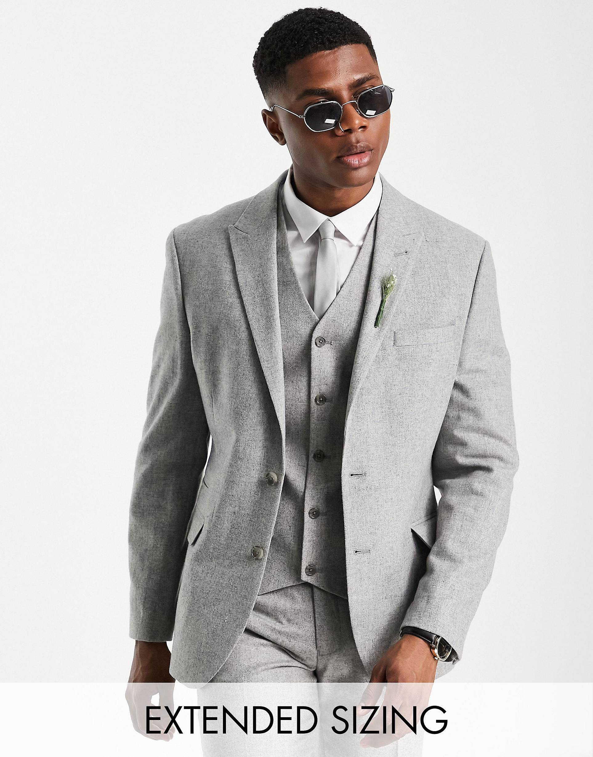 Серый фланелевый приталенный пиджак из смесовой шерсти ASOS DESIGN
