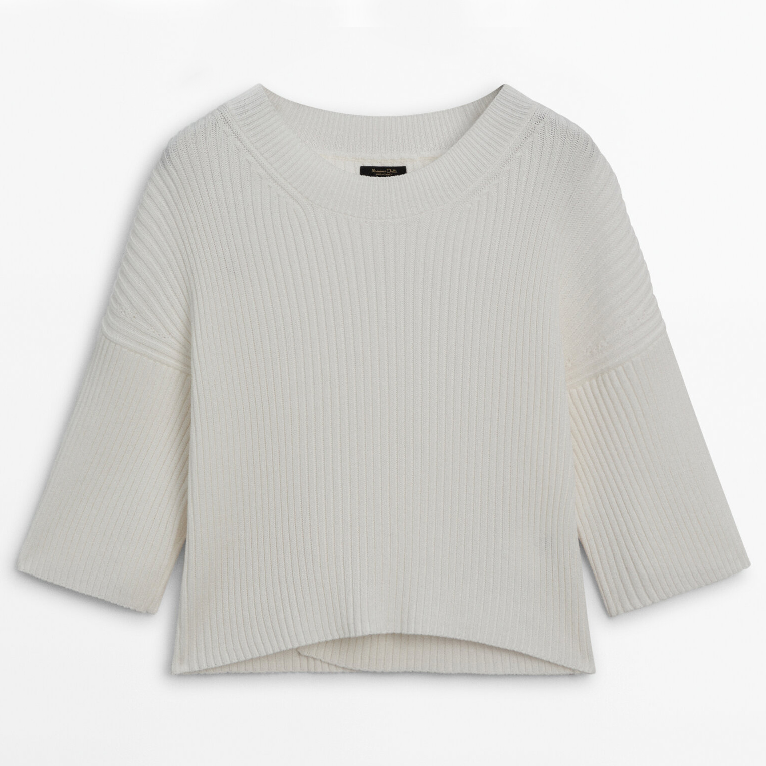 цена Джемпер Massimo Dutti Short Sleeve Knit With A Crew Neck, серовато-белый