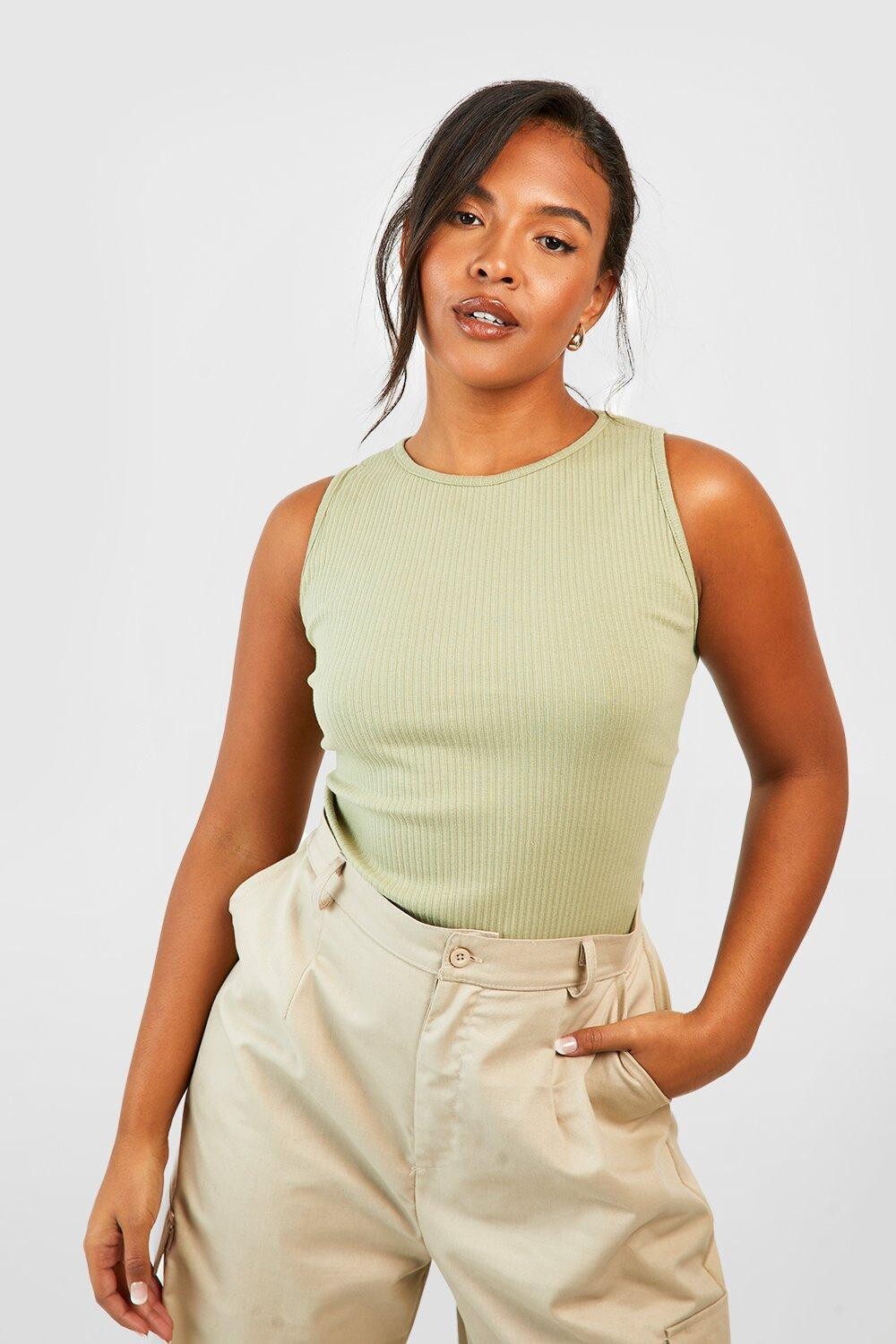 

Боди plus racer rib Boohoo, шалфей