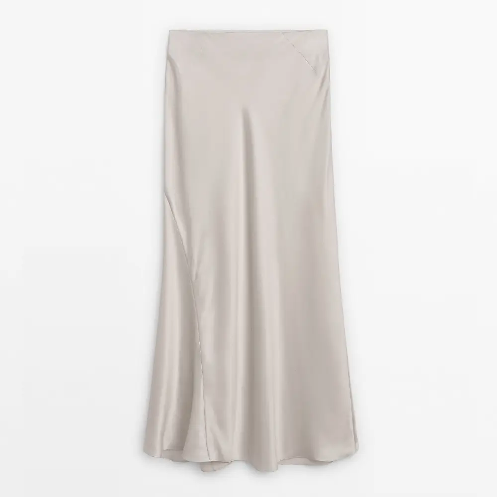 

Юбка Massimo Dutti Long Satin-finish Silk - Studio, кремовый