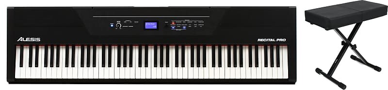 

Alesis Recital Pro 88-клавишное цифровое пианино с молоточковым механизмом и Gator Frameworks GFW-KEY-BNCH-1 Стандартная черная скамья для клавиатуры Alesis + Gator Frameworks RECITALPROXUS=1 GFW-KEY-BNCH-1=1