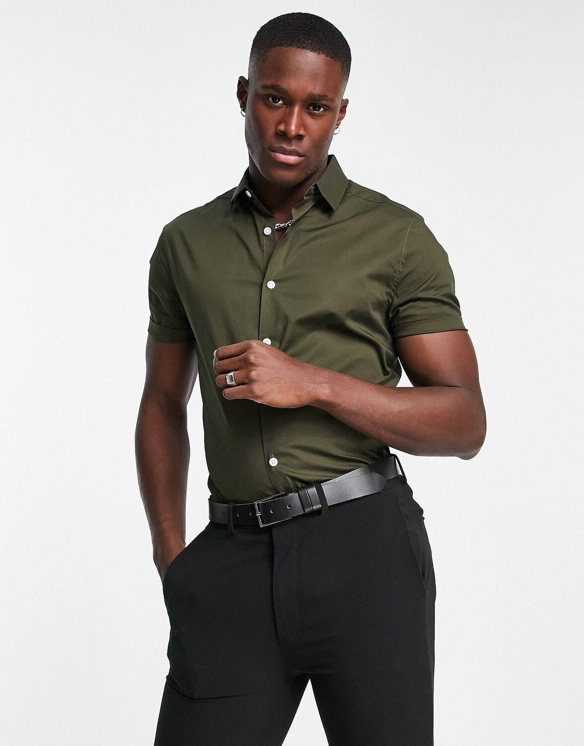 

Рубашка скинни цвета хаки ASOS DESIGN