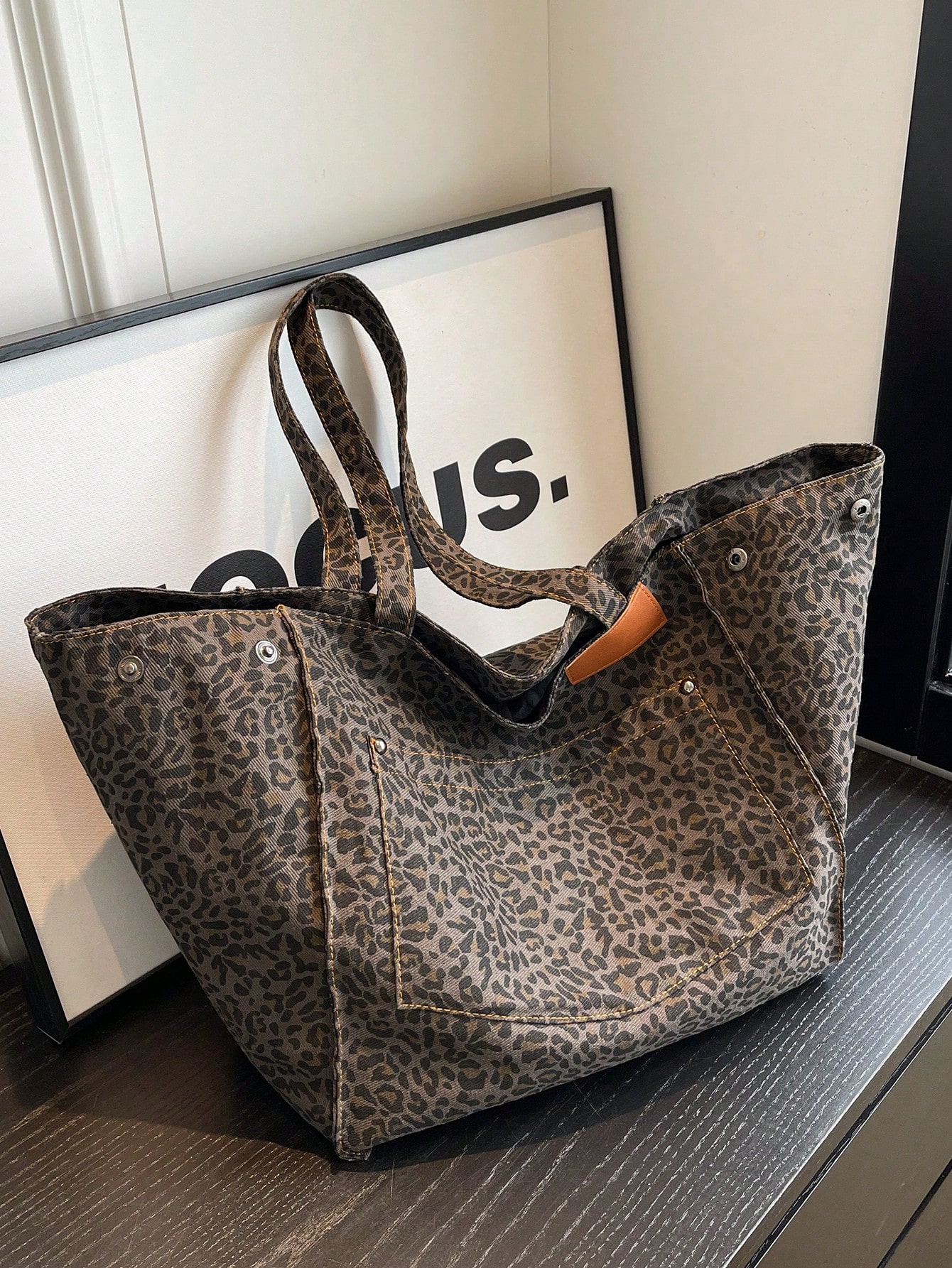 Стильная большая сумка с леопардовым принтом, черный большая сумка тоут большой емкости сумка на одно плечо сумка через плечо многоцветный