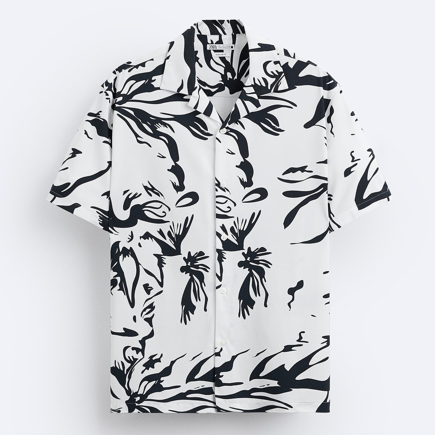 

Рубашка Zara Floral Print Stretch, белый/темно-синий