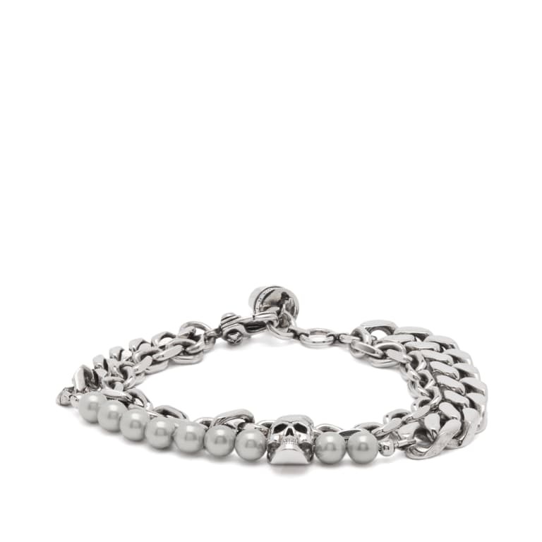 Браслет Alexander Mcqueen Skull & Pearl, серебристый alexander mcqueen золотистый браслет с жемчужинами chain pearl bracelet