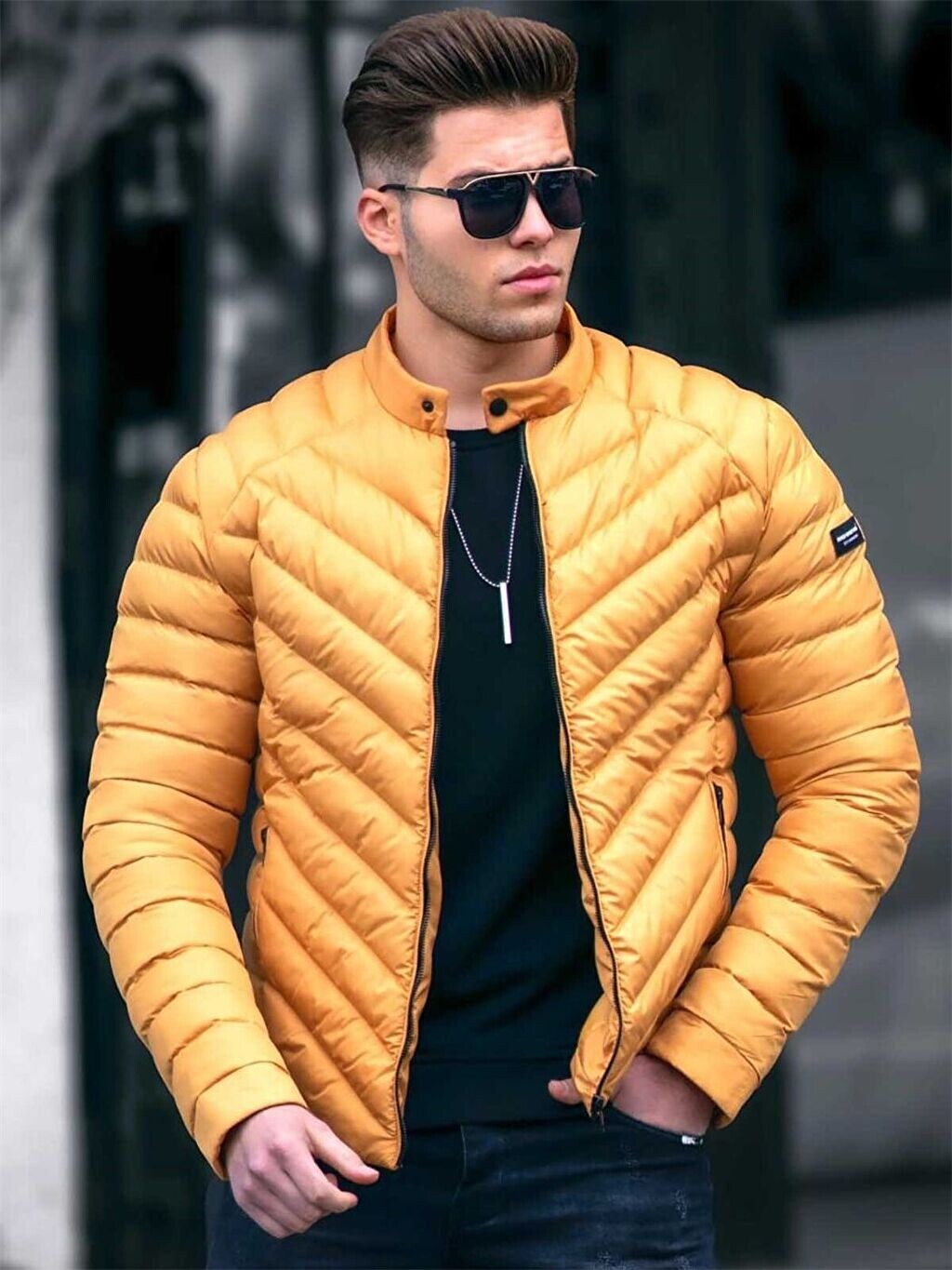 

Мужское надувное пальто Standard Fit с байкерским воротником Madmextt
