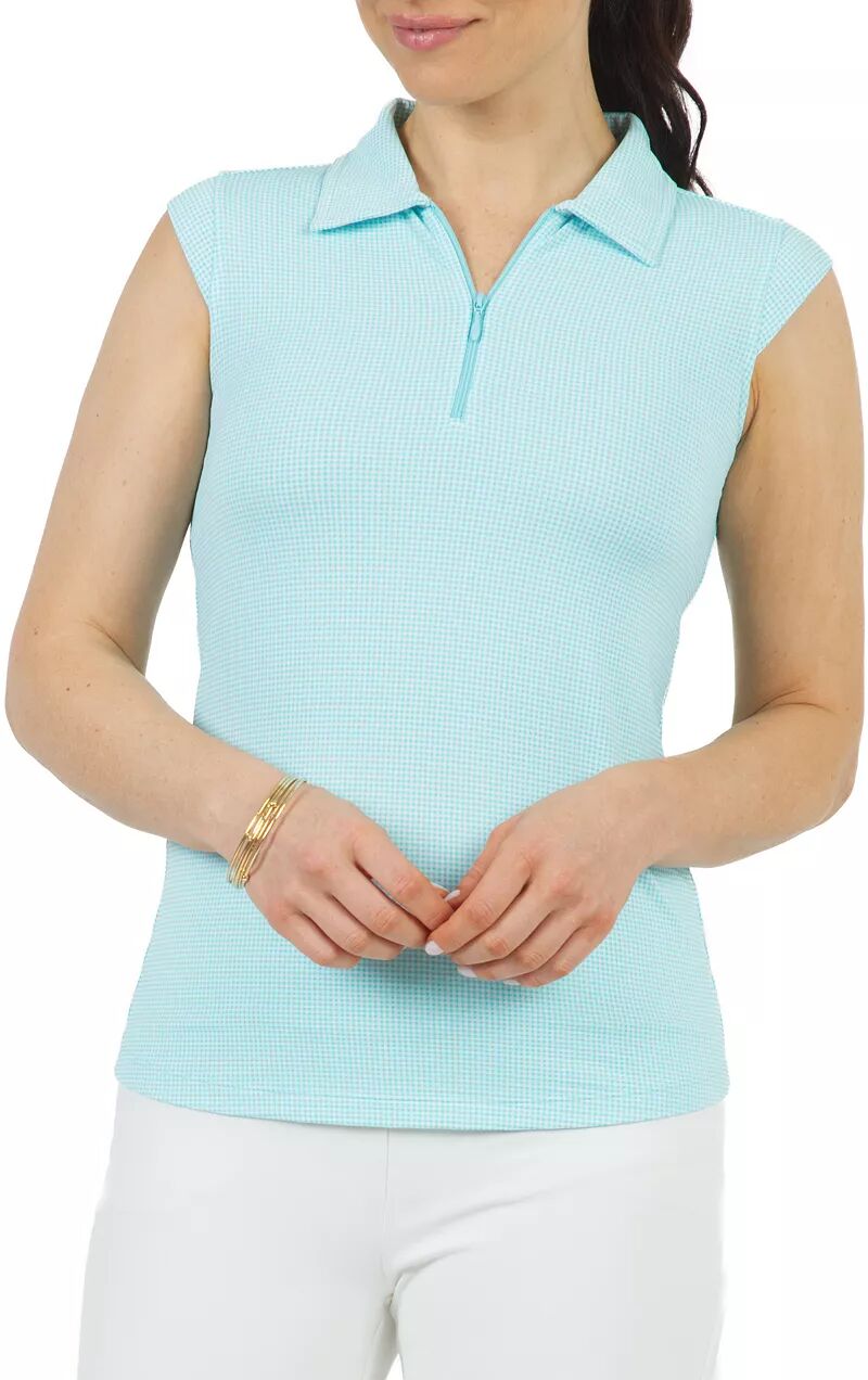 Ibkul Женская рубашка-поло для гольфа без рукавов в клетку в мини-клетку