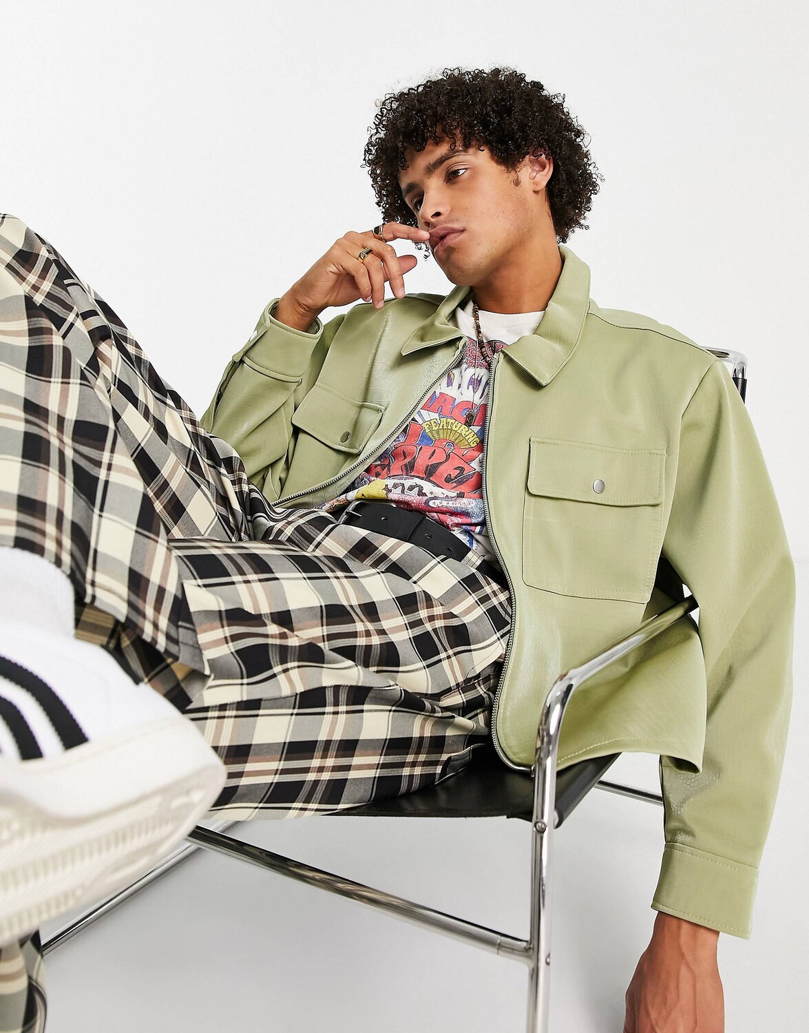 

Куртка большого размера из искусственной кожи с эффектом змеи ASOS DESIGN