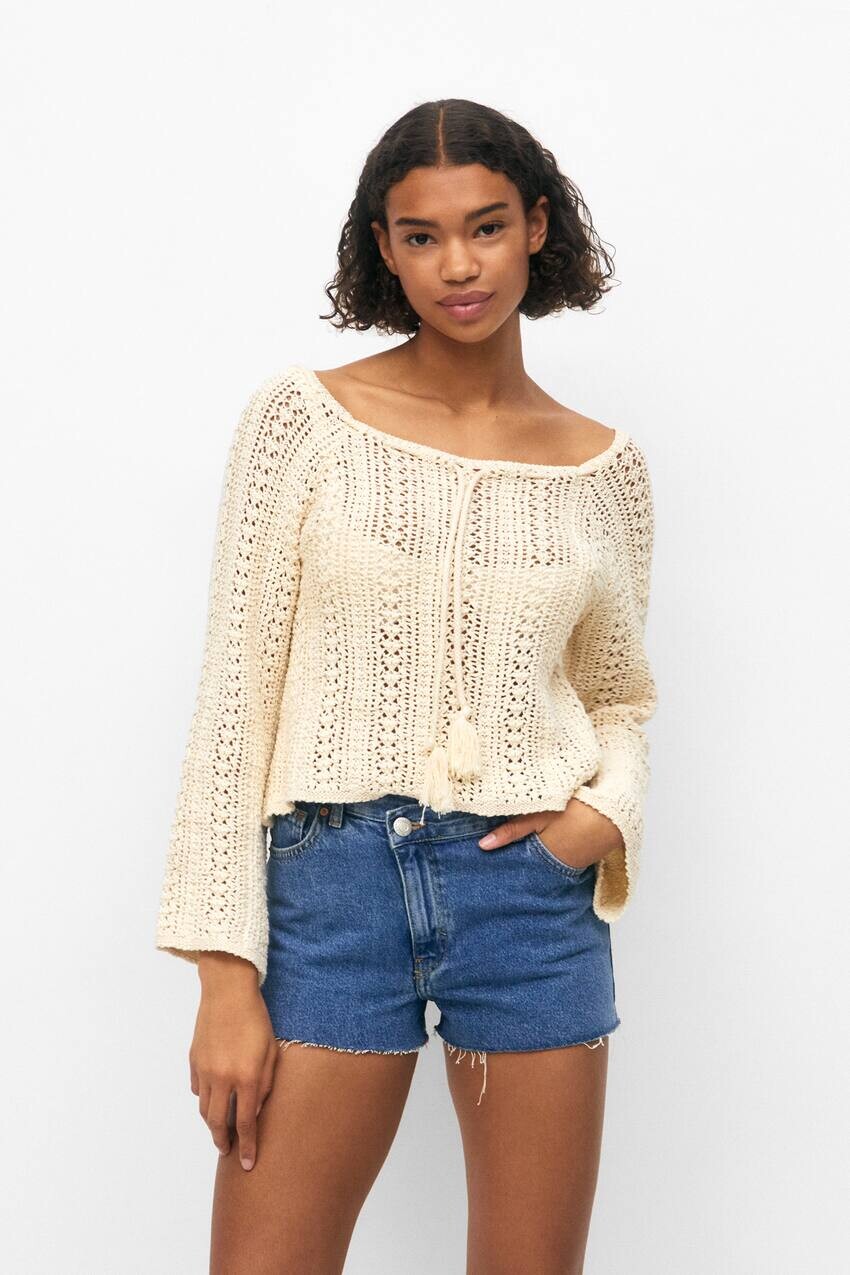 

Свитер крючком с завязками Pull&Bear, песочный