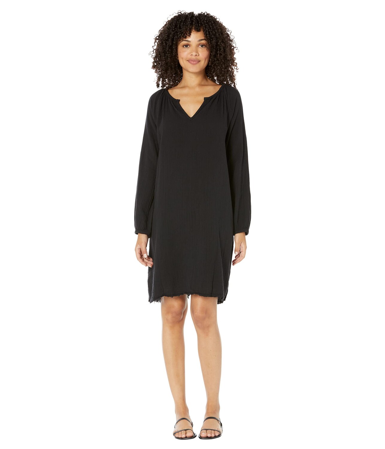 

Платье Mod-o-doc, Double Layer Gauze 3/4 Shirred Sleeve Notch Neck Dress