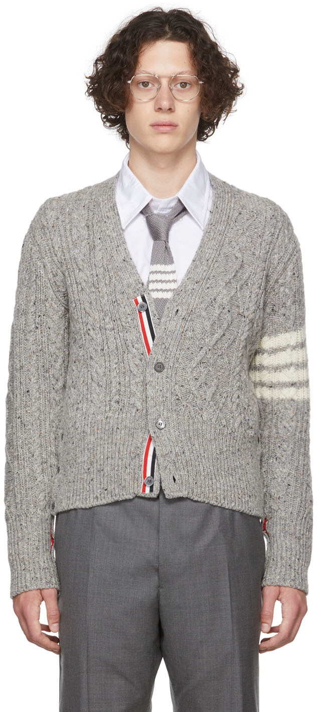 

Серый кардиган Aran с 4 полосами Thom Browne