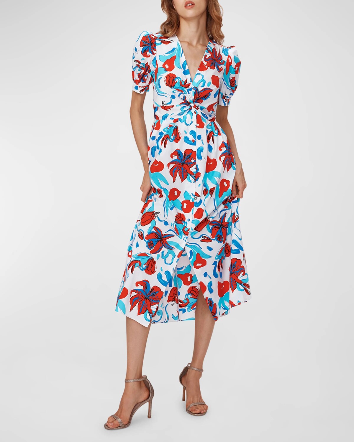 

Платье миди со складками и цветочным принтом Heather Diane von Furstenberg, цвет Brush Floral Red