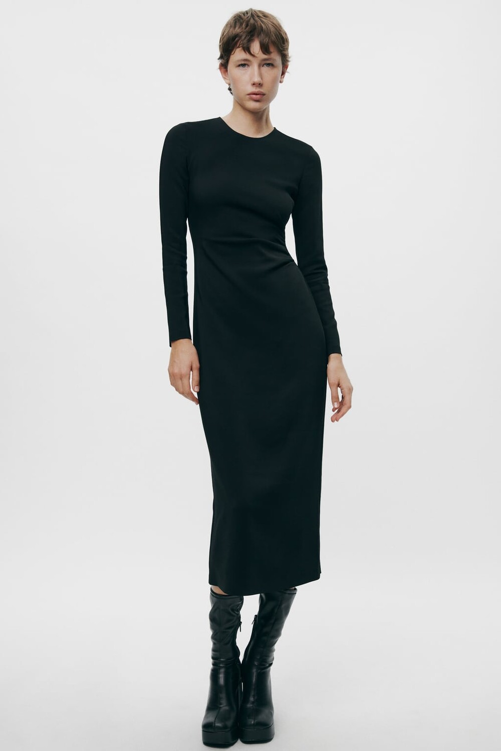 

Платье со сборками сбоку ZARA, черный