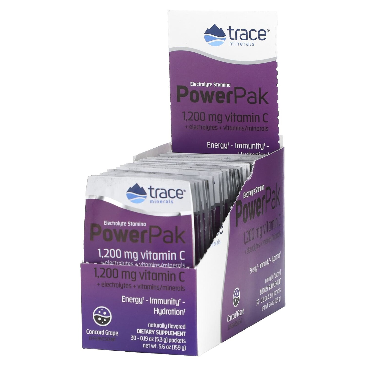 

Electrolyte Stamina PowerPak, виноград Конкорд, 30 пакетиков. 5,3 г (0,19 унции) каждый, Trace Minerals
