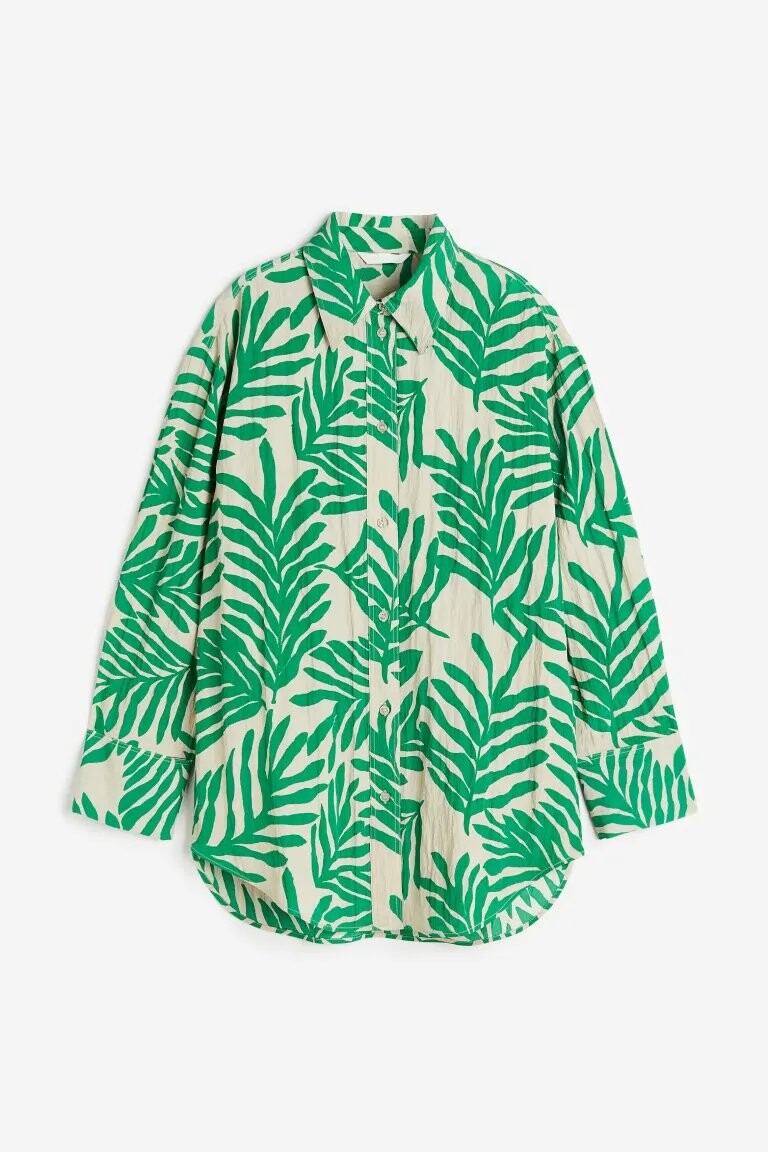 

Рубашка H&M in crinkled chiffon, светло-бежевый/зелёный