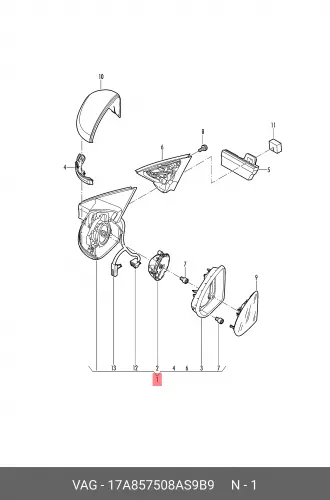 Зеркало заднего вида 17A857508AS9B9 VAG