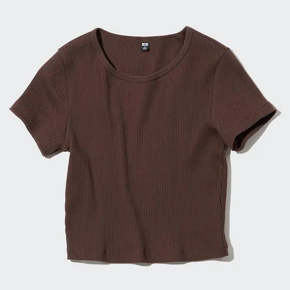 

Футболка Uniqlo Ribbed Cropped, коричневый