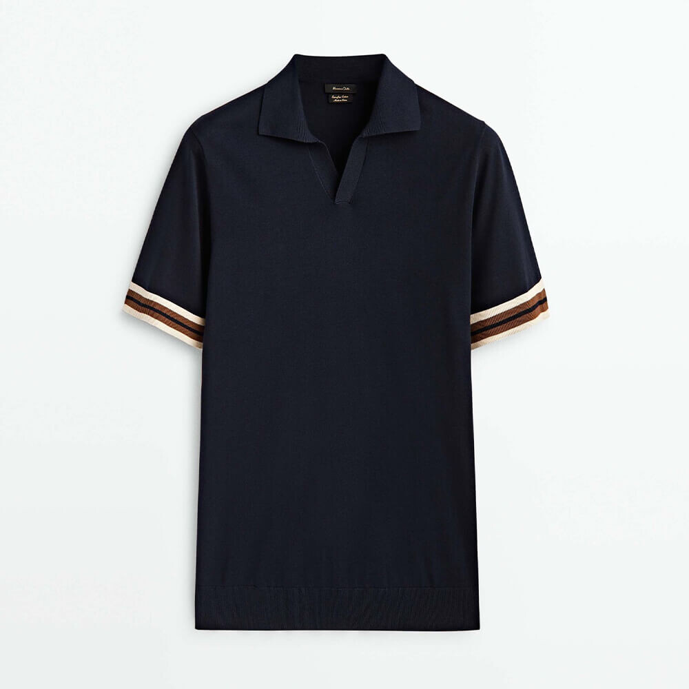 

Футболка Massimo Dutti Contrast Short Sleeve Polo, тёмно-синий