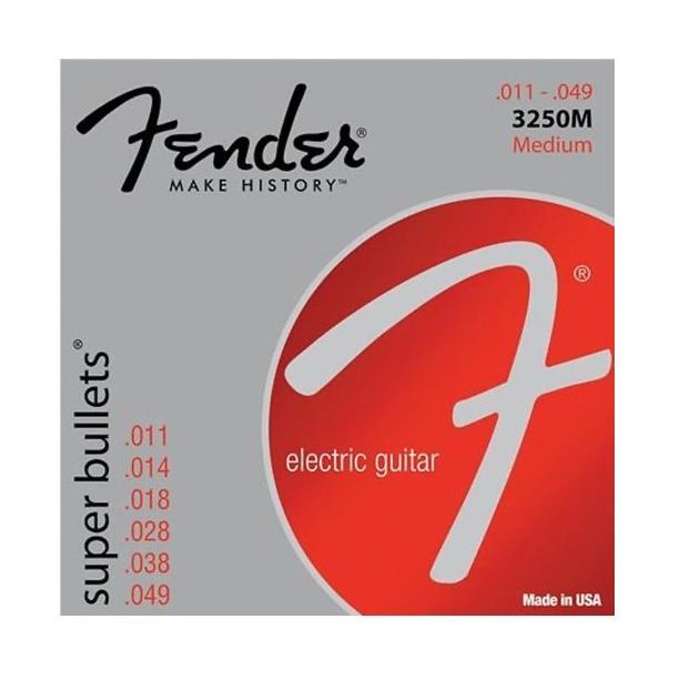 цена Струны Fender 3250M Super Bullets для электрогитары шаровой наконечник из никелированной стали (средний калибр 11-49)