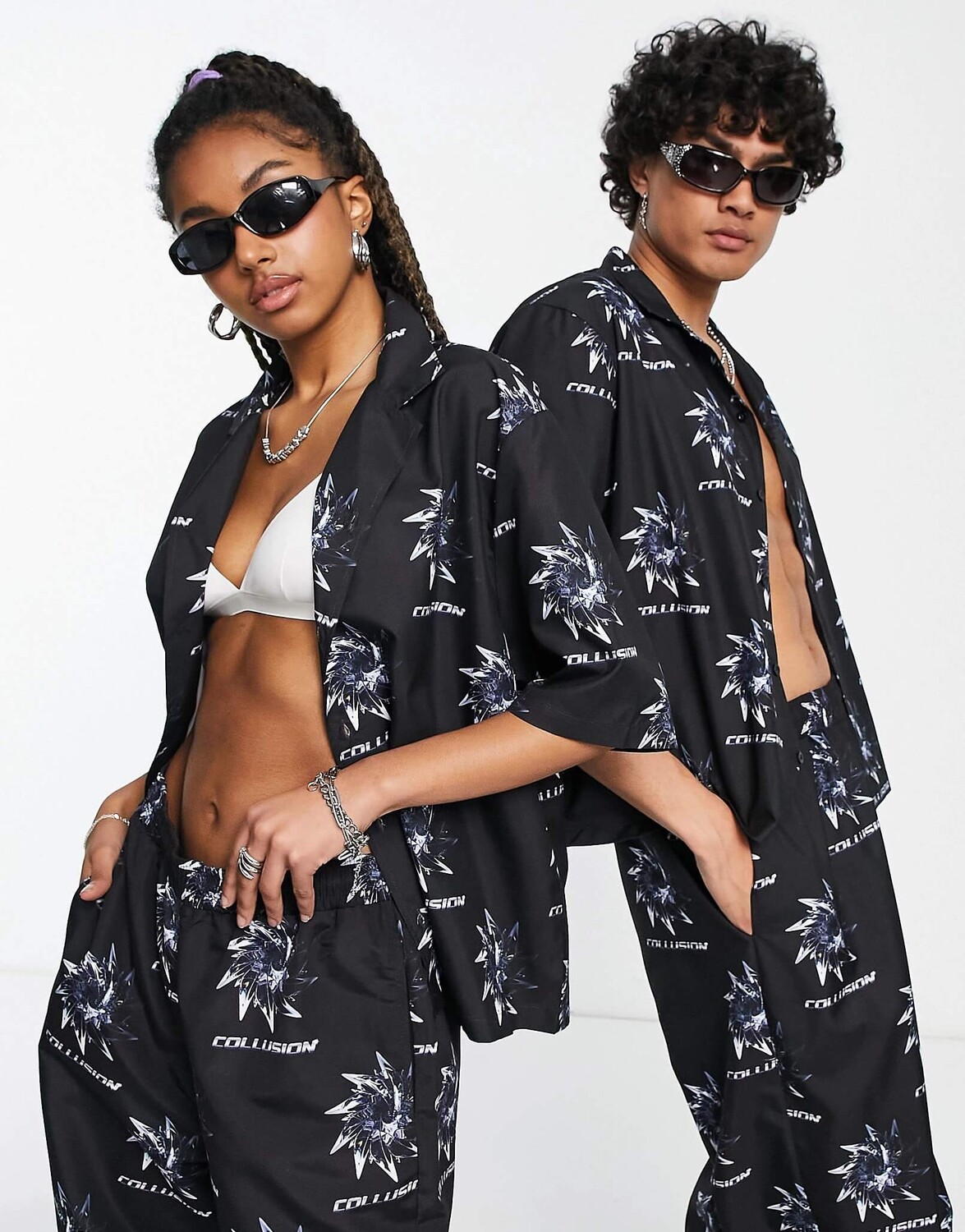 

Рубашка Collusion Short Sleeve With All Over Print Co-ord Unisex, черный/белый/синий