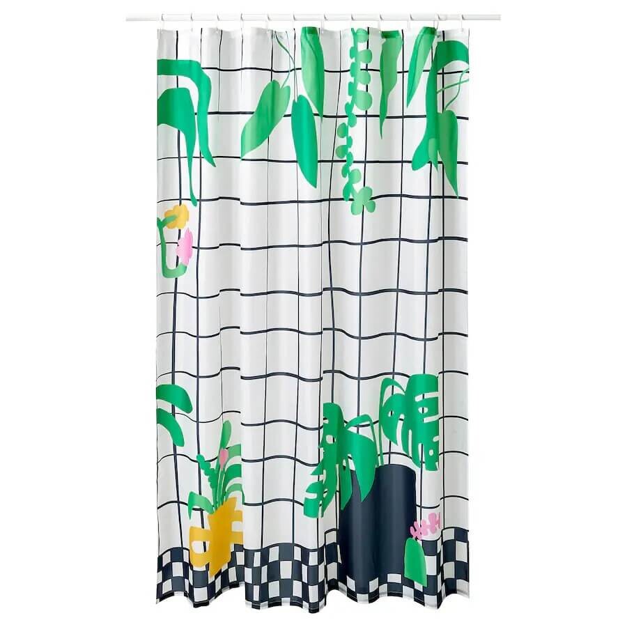 

Занавеска для душа IKEA Snöjonkvill 180x200 см, белый/зеленый/черный
